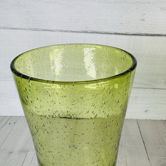 Hand-Blown Weighted Base Flared Artisan Mexico Lime Green Glass Tumbler Set of 5 - Picture 12 of 16